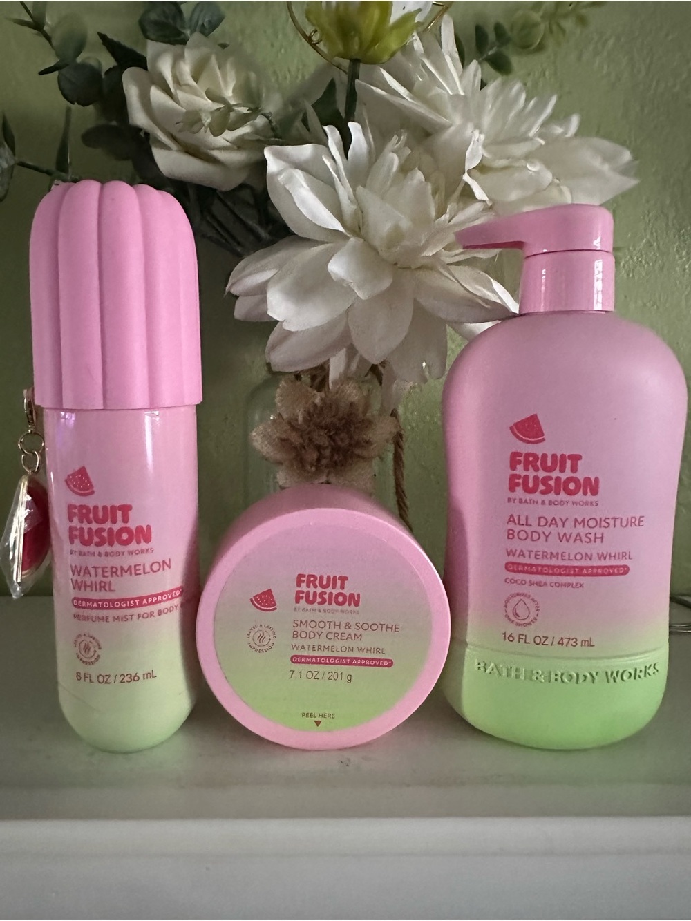 Bath & Body Works Fruit Fusion Watermelon Whirl Pink & Green Body Care Set